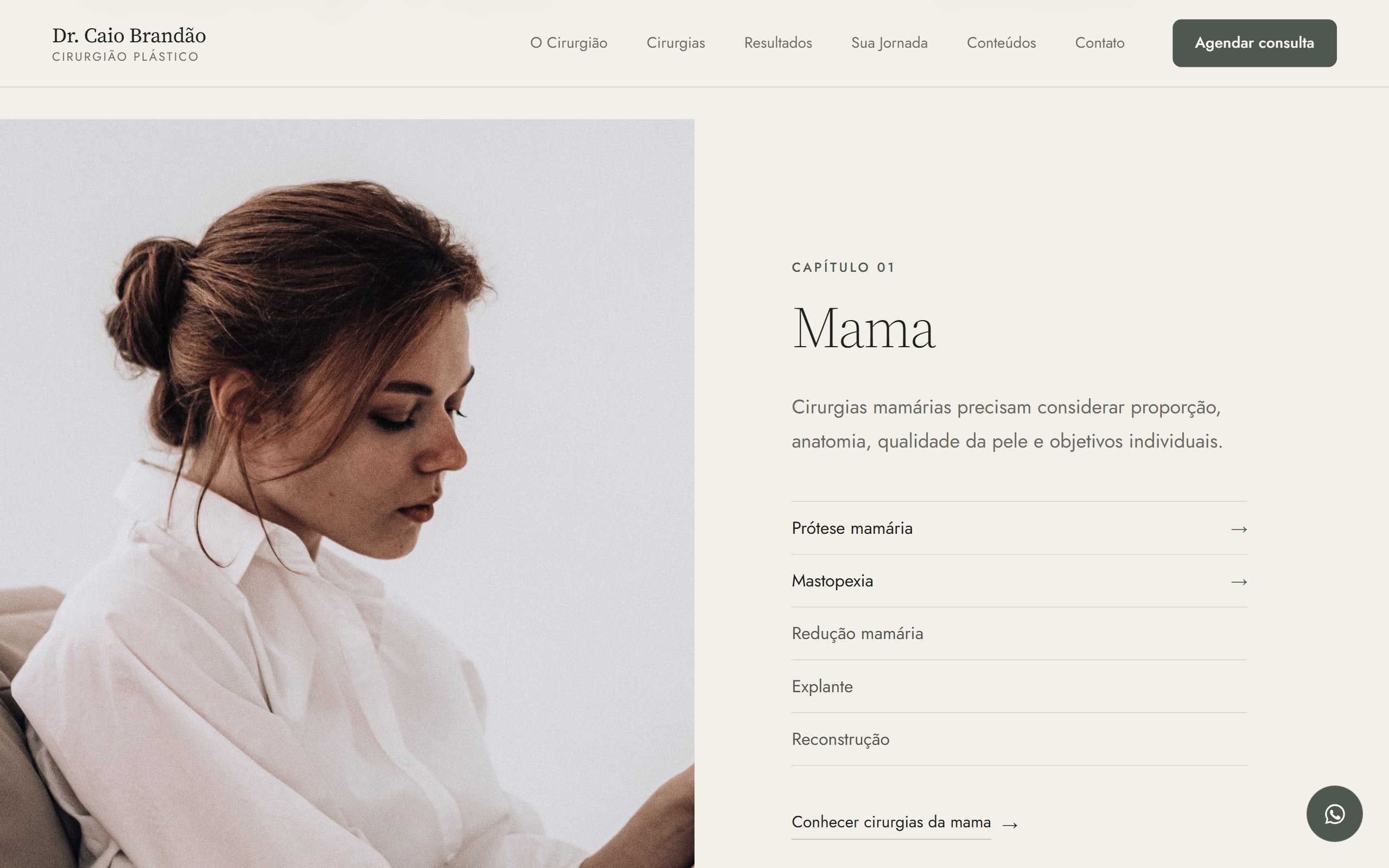 Site para cirurgiões plásticos — produto em funcionamento
