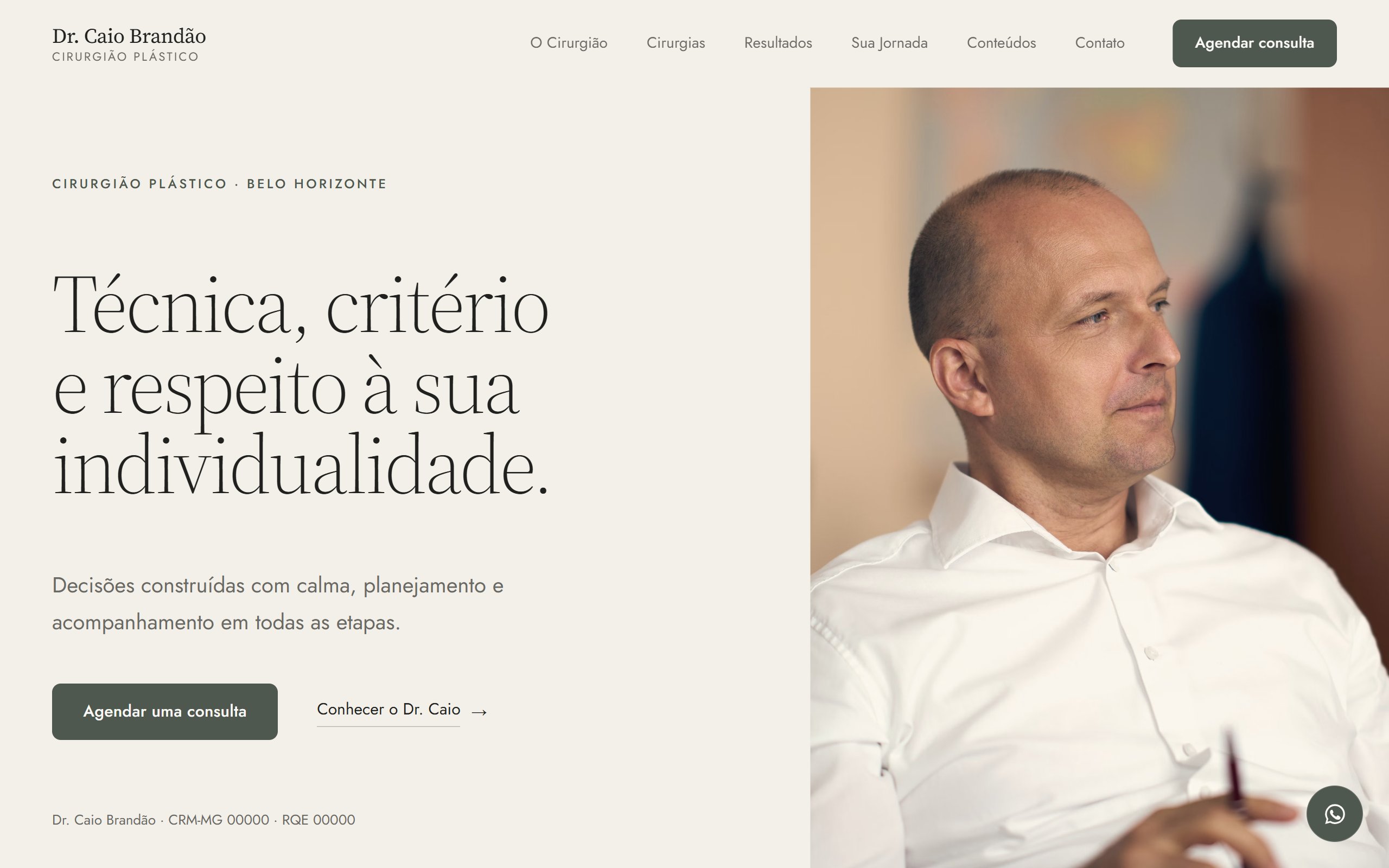 Site para cirurgiões plásticos — tela