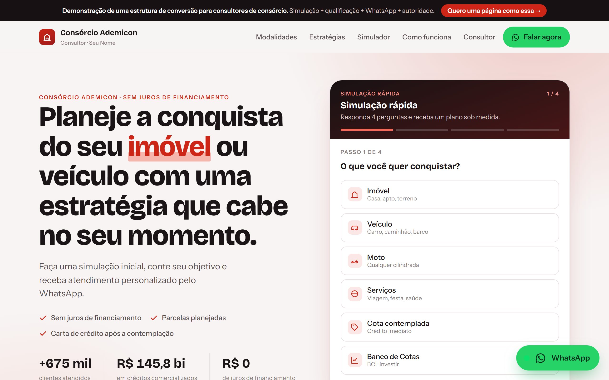 Conversão para consultores de consórcio