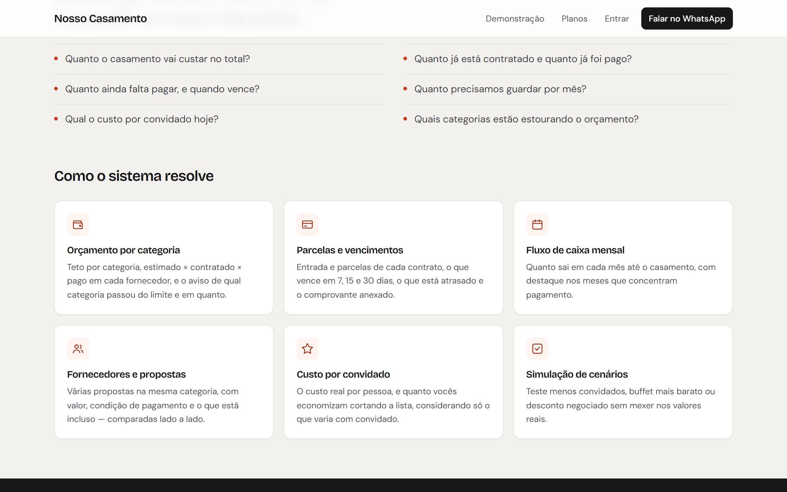 Gestão financeira para casamentos — produto em funcionamento